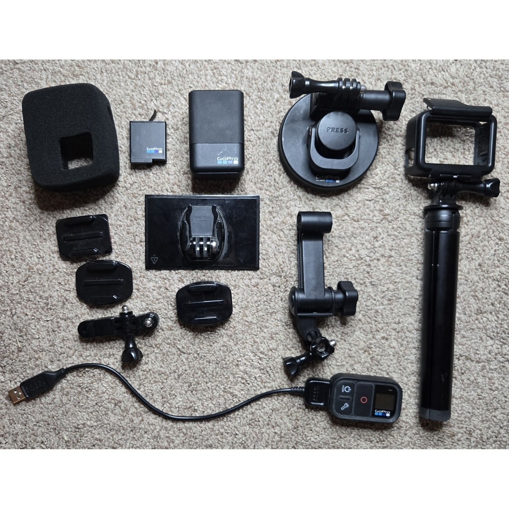 GoPro Accessory Bundle Black with Mounts, Remote, Battery, Charger, Pole, USB